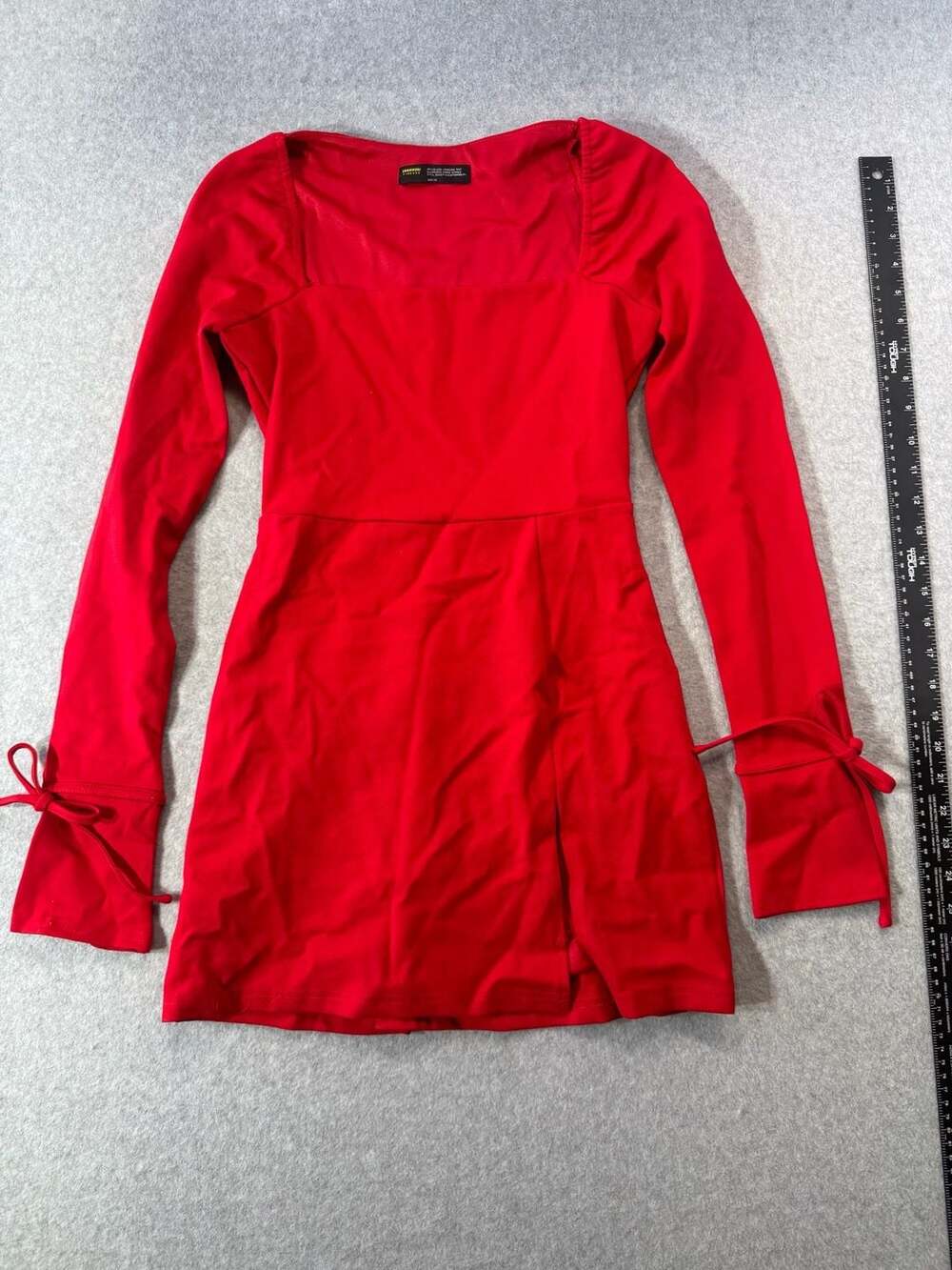 Finesse Red Long Sleeve Square Neck Tie Cuff Mini Dress Size XS